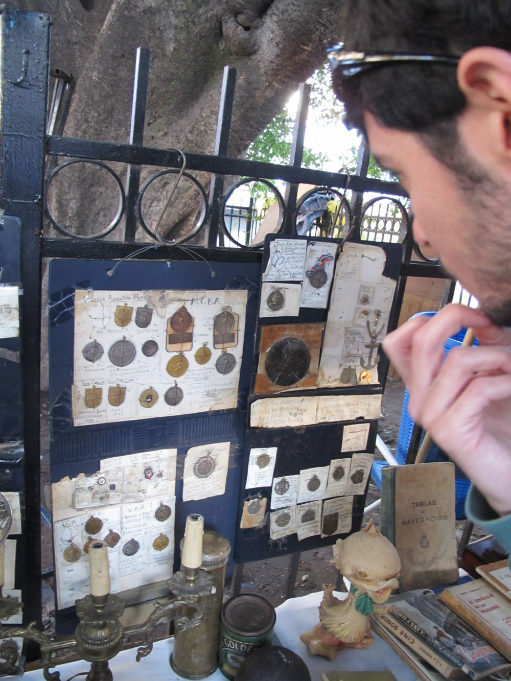 antiques for sale at the san telmo sunday market in buenos aires argentina