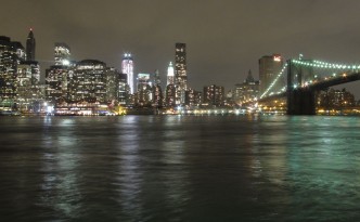 New York Skyline viewed from Brooklyn with Brooklyn Bridge