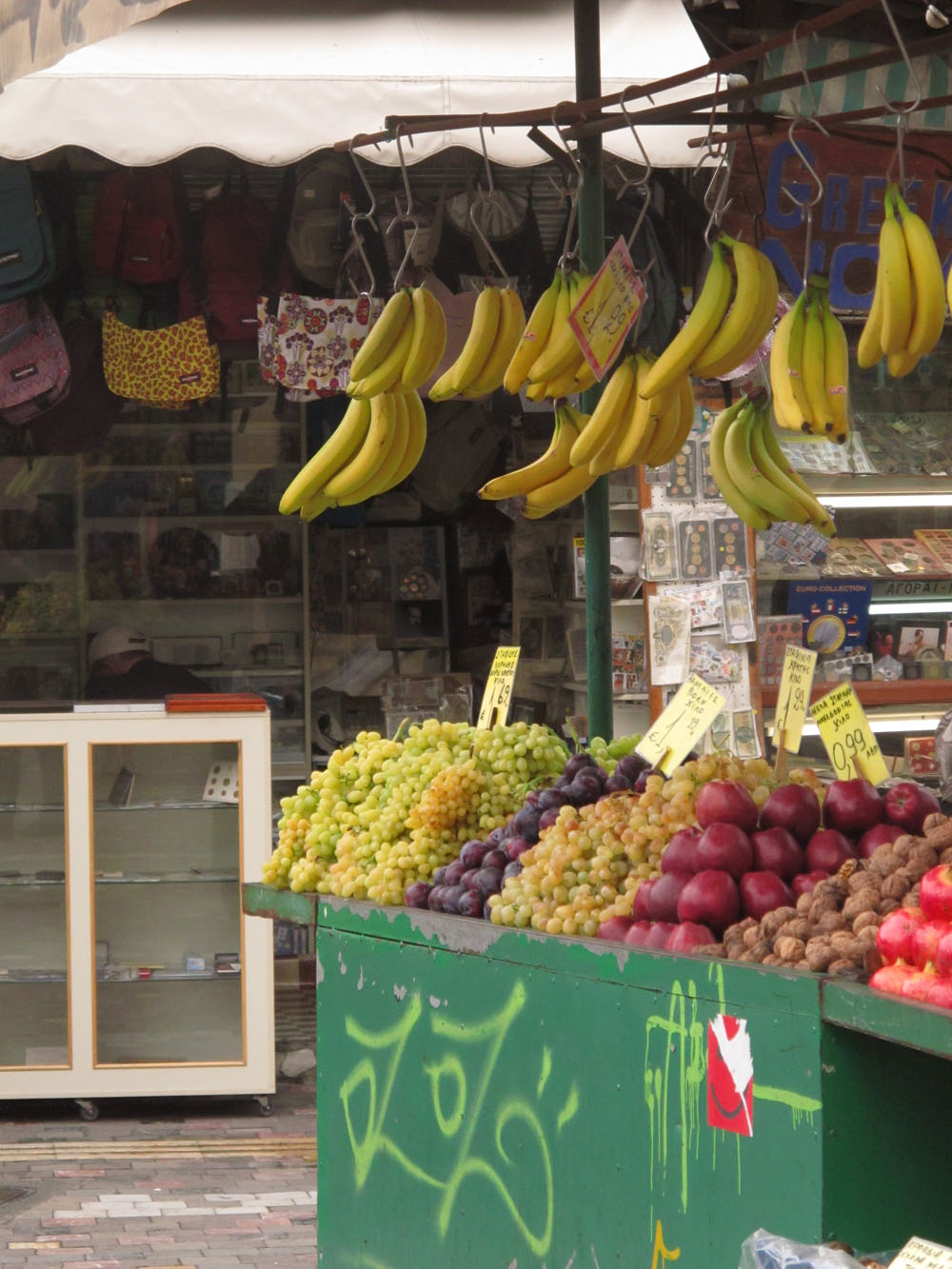 fruit stand at farmer market in athens greece