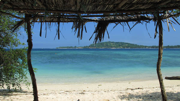 Gili Meno Beach deserted white sand beach on Gili Meno island Indonesia