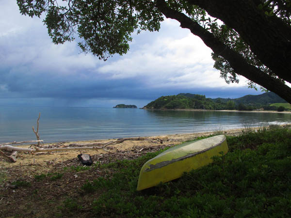 Liger Bay canoe on Liger Bay in Golden Bay near Abel Tasman National Park in New Zealand