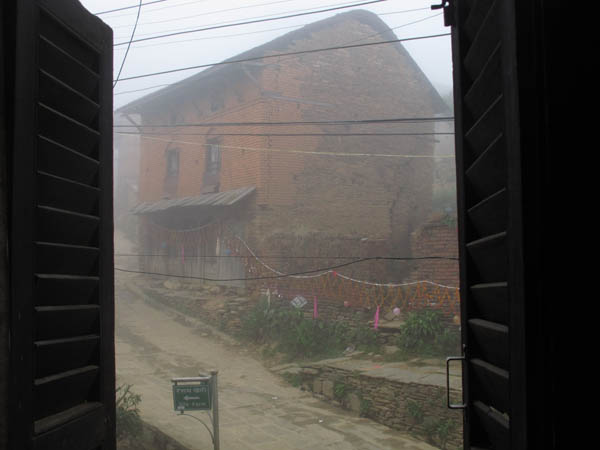 view of the morning fog in Bandipur, Nepal from a room in the Bandipur Guesthouse