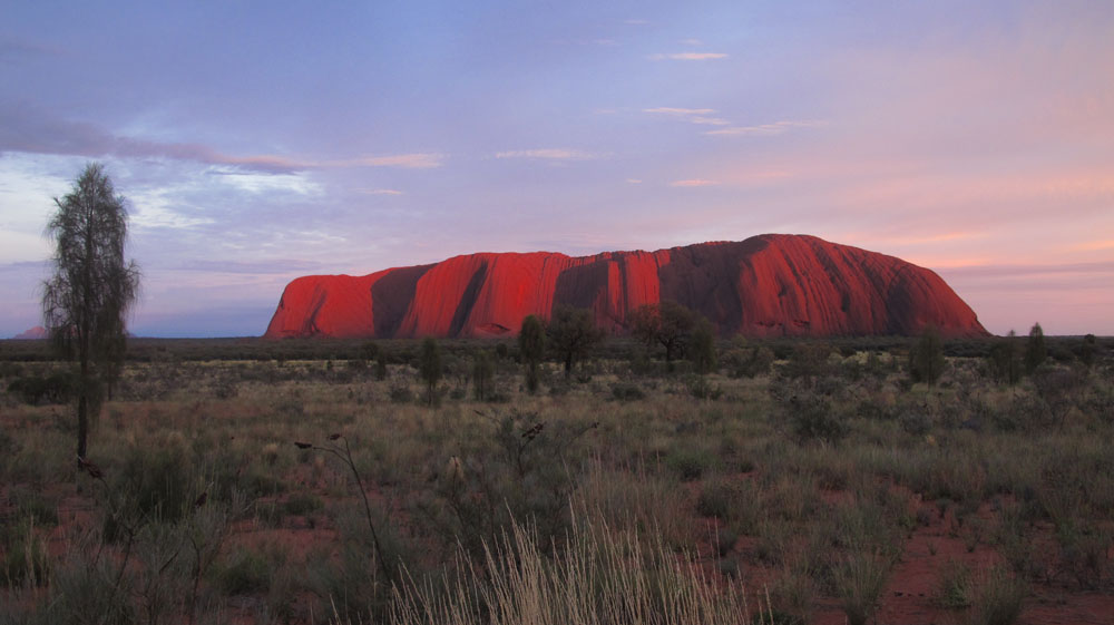 red uluru just before sunrise