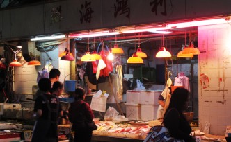 Fish market at nighttime in Hong Kong