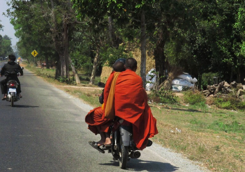 Monks on a motorbike in Cambodia