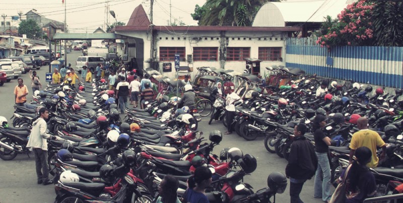 Motorbike parking lot in Yogyakarta, Indonesia