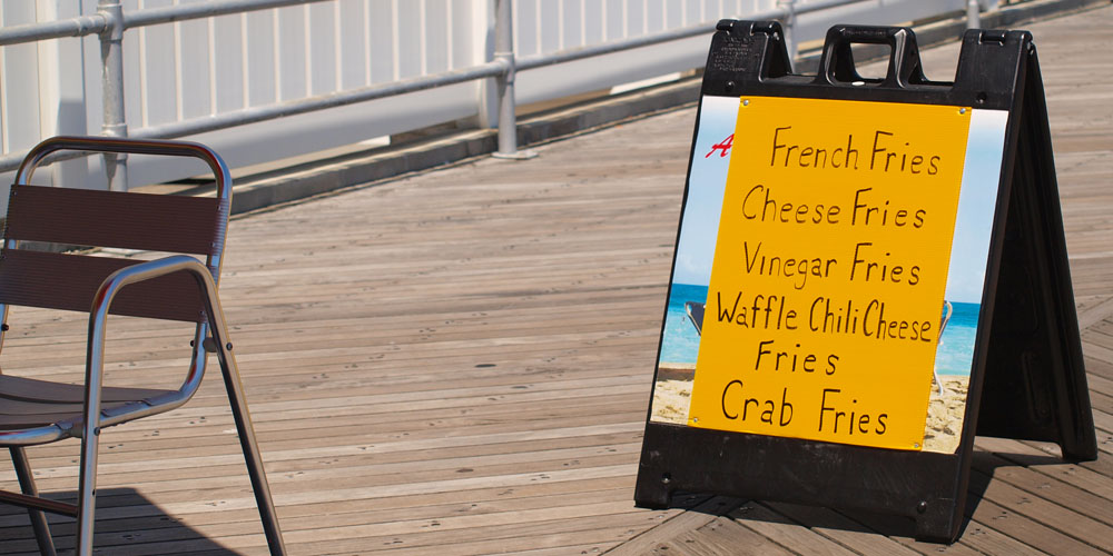 Boardwalk food sandwichboard Atlantic City
