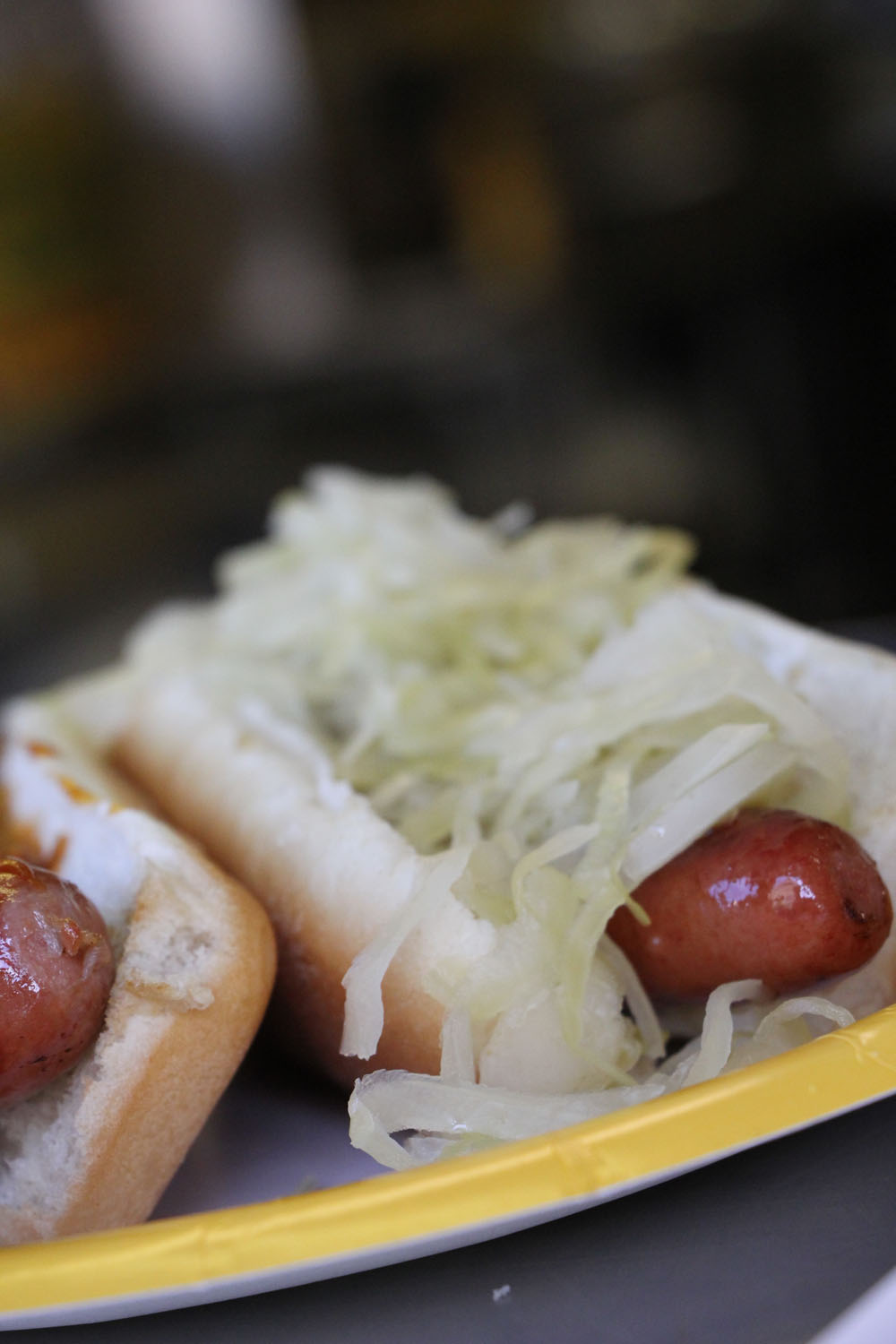 Sauerkraut on a Nathan's hot dog