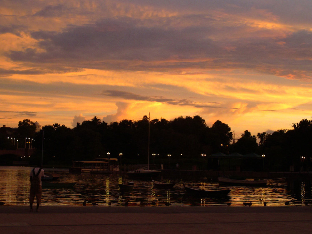 Sunset over the Portofino Hotel lagoon, Orlando