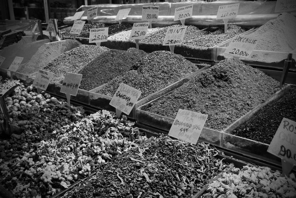 Black and white spices at the Spice Bazaar, Istanbul