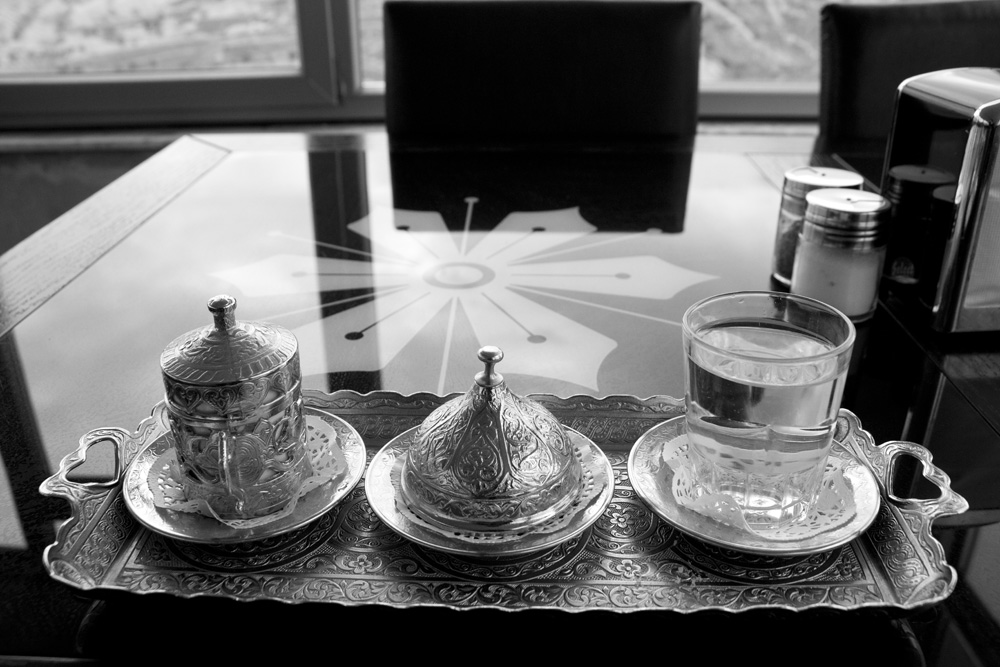Silver platter Turkish coffee service in Uchisar | Cappadocia, Turkey