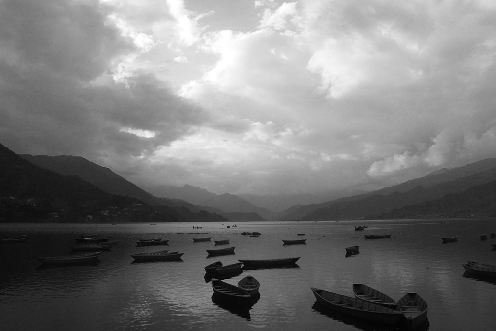 Moored canoes on Phewa Lake | Pokhara, Nepal