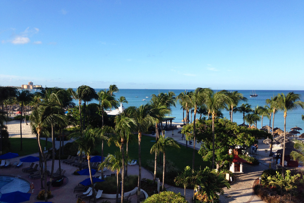 Balcony view in the morning at the Aruba Marriott Resort and Casino