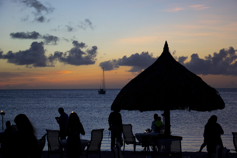 Sunset silhouettes at the Aruba Marriott Resort and Casino