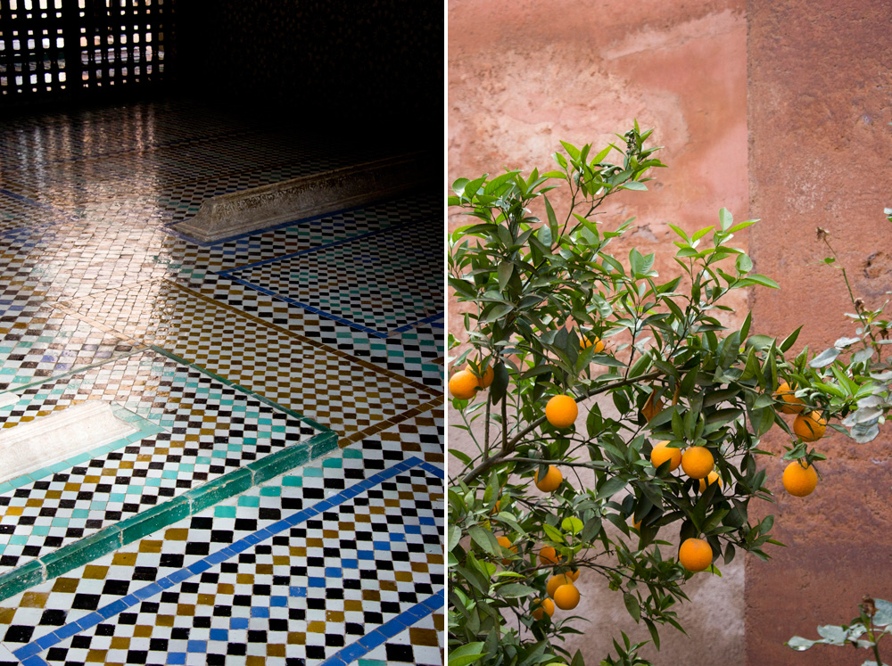 Tiled floor and orange trees at the Saadian Tombs | Marrakech, Morocco