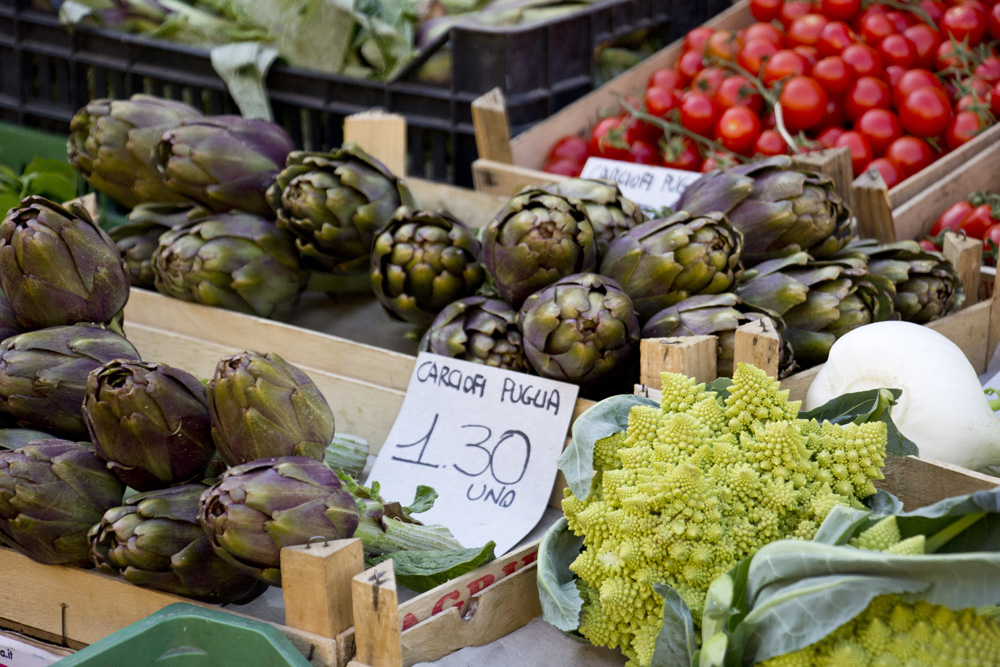 Cauliflower and artichokes at Campo de Fiori market | Rome, Italy