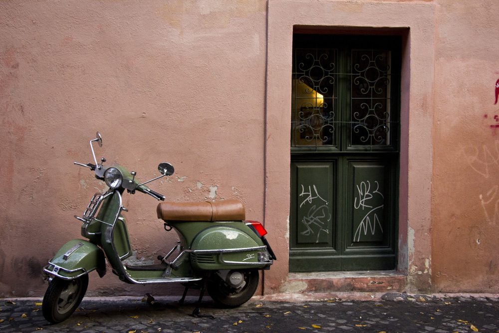 green door and Vespa in Trastevere | Rome, Italy