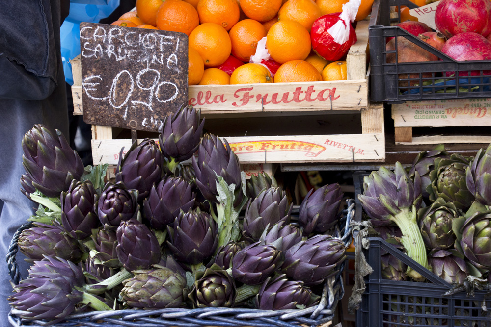 Purple artichokes at Campo de Fiori market | Rome, Italy