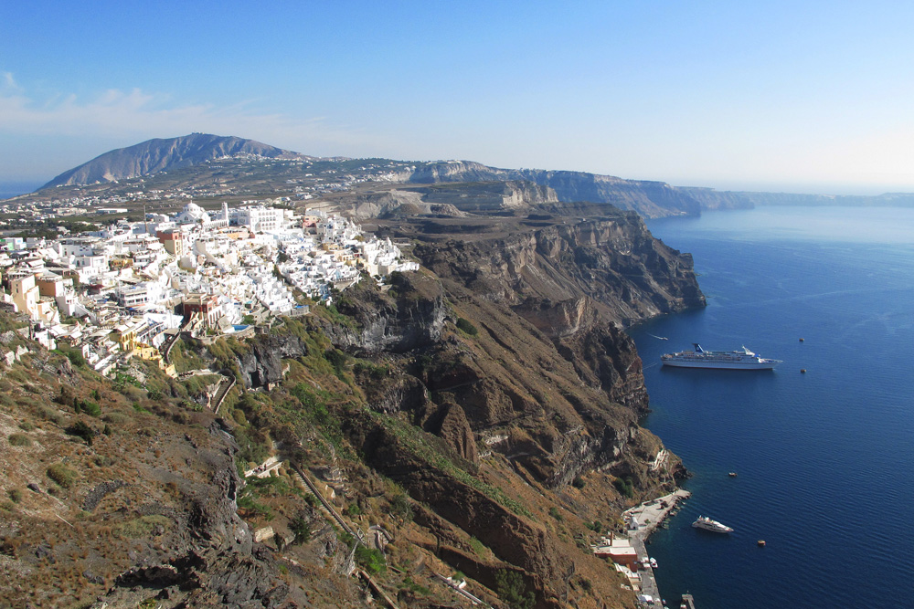 Thira/Fira from the caldera rim hike | Santorini, Greece