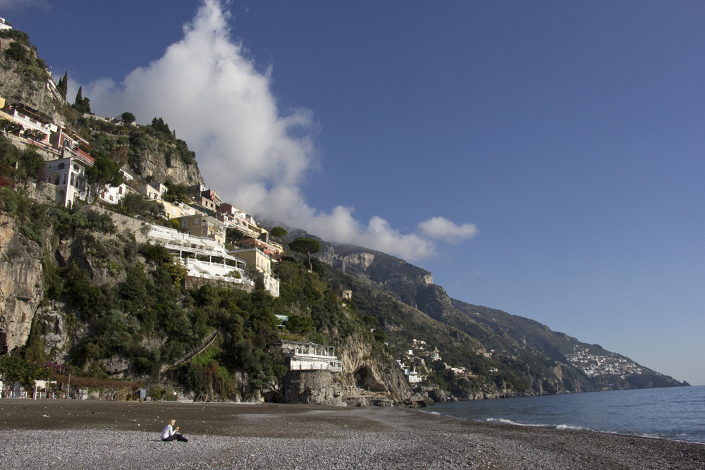 Empty black sand beach | Positano, Italy