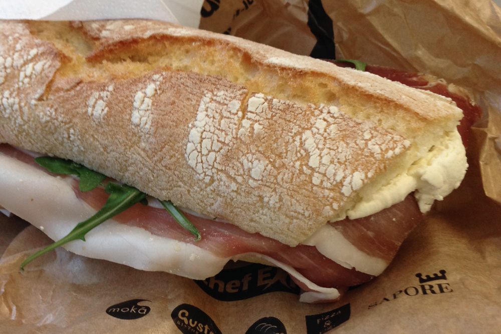 Prosciutto, mozzarella, arugula panini | Rome, Italy