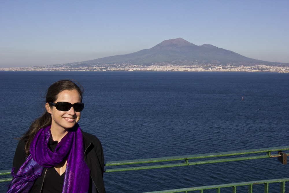 Annie with Vesvius across the Bay of Naples | Italy