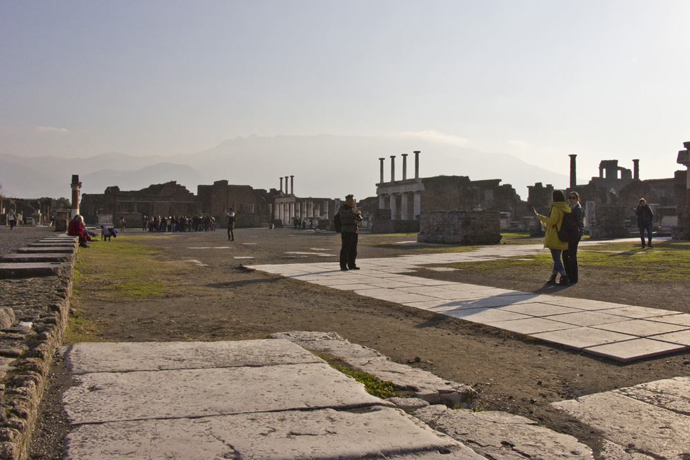 Mountain silhouette behind the Forum | Pompeii, Italy