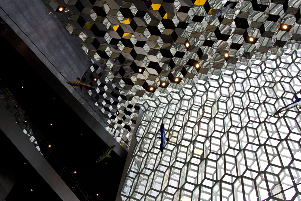 Hexagons everywhere inside Harpa | Reykjavik, Iceland