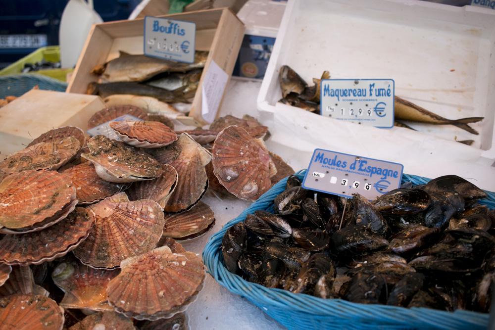 Mussels and scallops at Marche Bastille | Paris, France