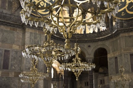 Low chandeliers of Aya Sofya, Istanbul