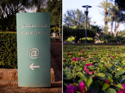 Cyber Park sign and manicured bougainvillea | Marrakech, Morocco