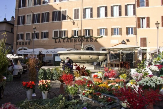 Holiday flower market at Campo de Fiori market | Rome, Italy