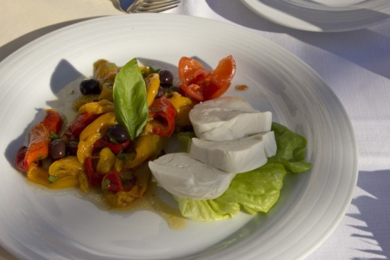 Bufala mozzarella and roasted red peppers olives and basil | Positano, Italy