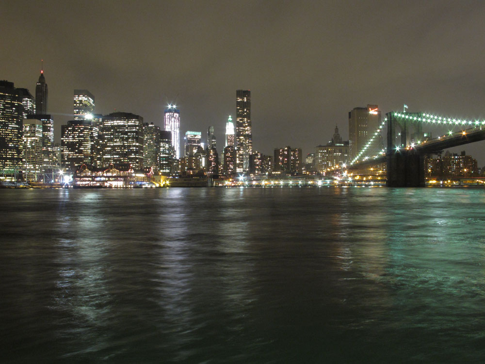 New York Skyline viewed from Brooklyn with Brooklyn Bridge