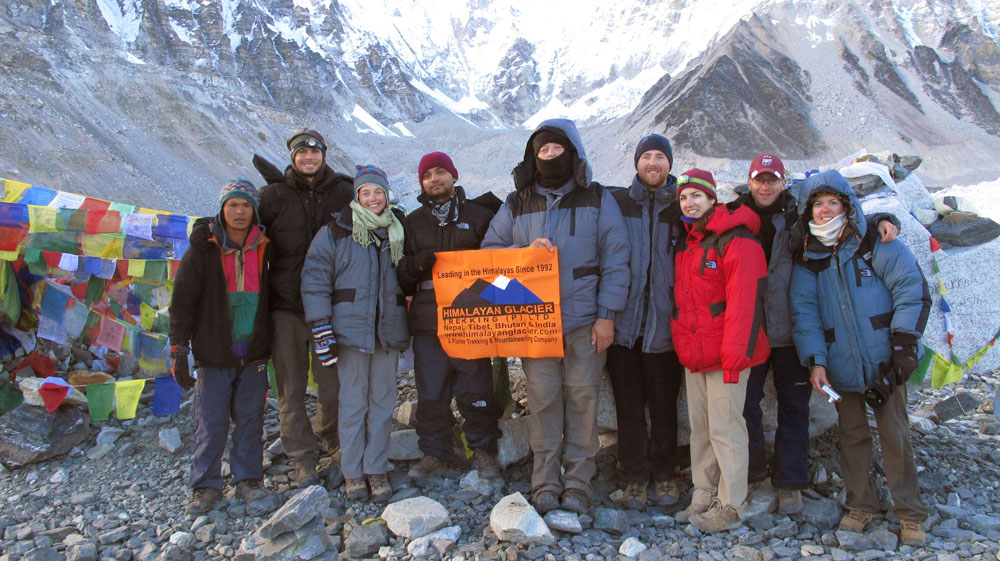 our team from himalayan glacier trekking at everest base camp nepal