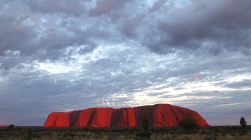 Uluru at sunrise turns red australia