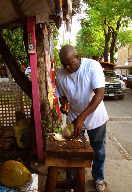 Coconut preparation in Cruz Bay