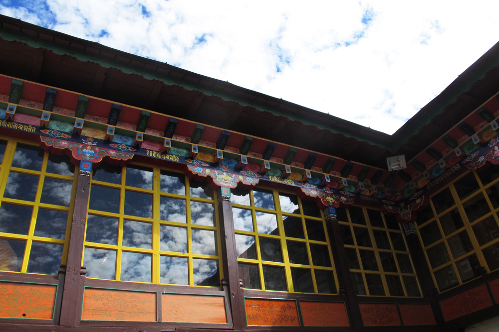Sky reflecting in a monastery window | Tengboche, Nepal
