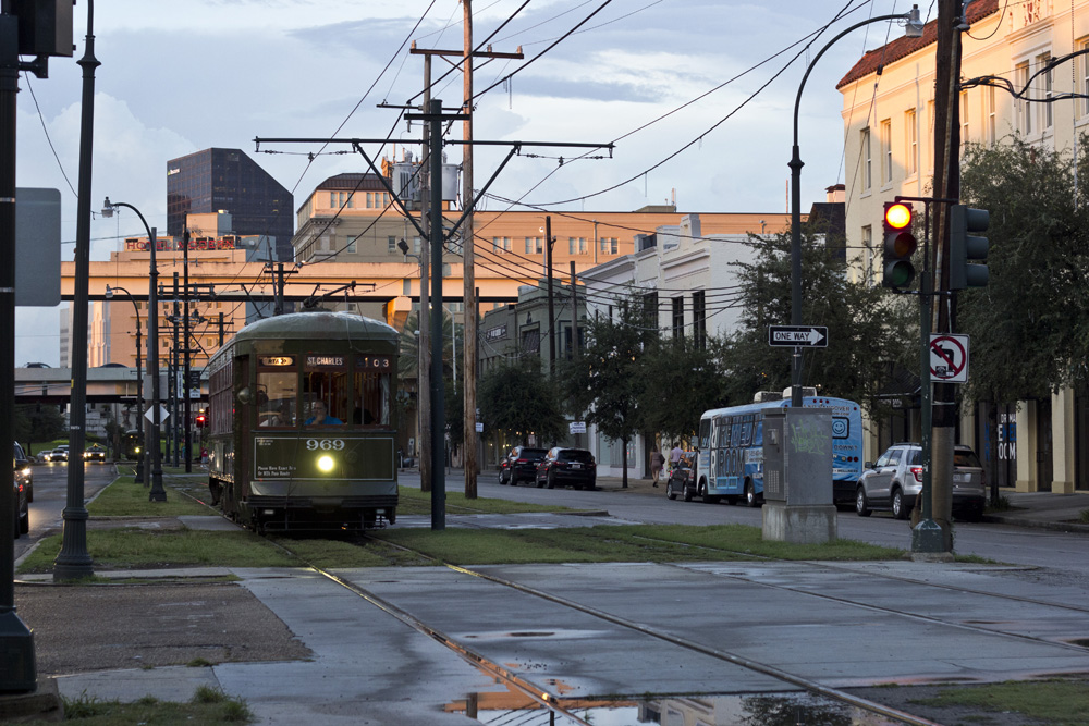 St Charles Ave street car arriving | New Orleans, Louisiana